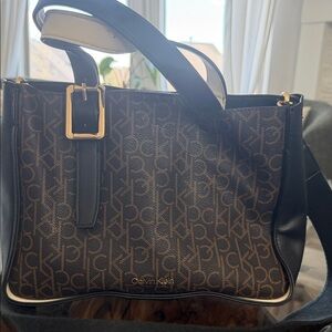 Calvin Klein Brown and Black Logo Shoulder Bag
